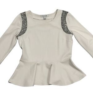 Vintage Y2K Forever 21 White Sparkle Glitter Mermaidcore Barbiecore Peplum Top